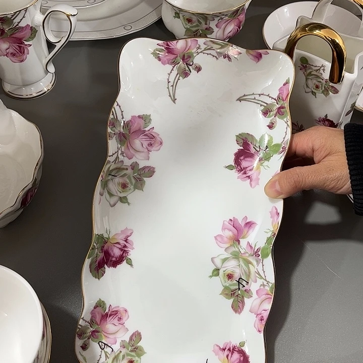 瓷片微瑕骨瓷长方盘一个玫瑰