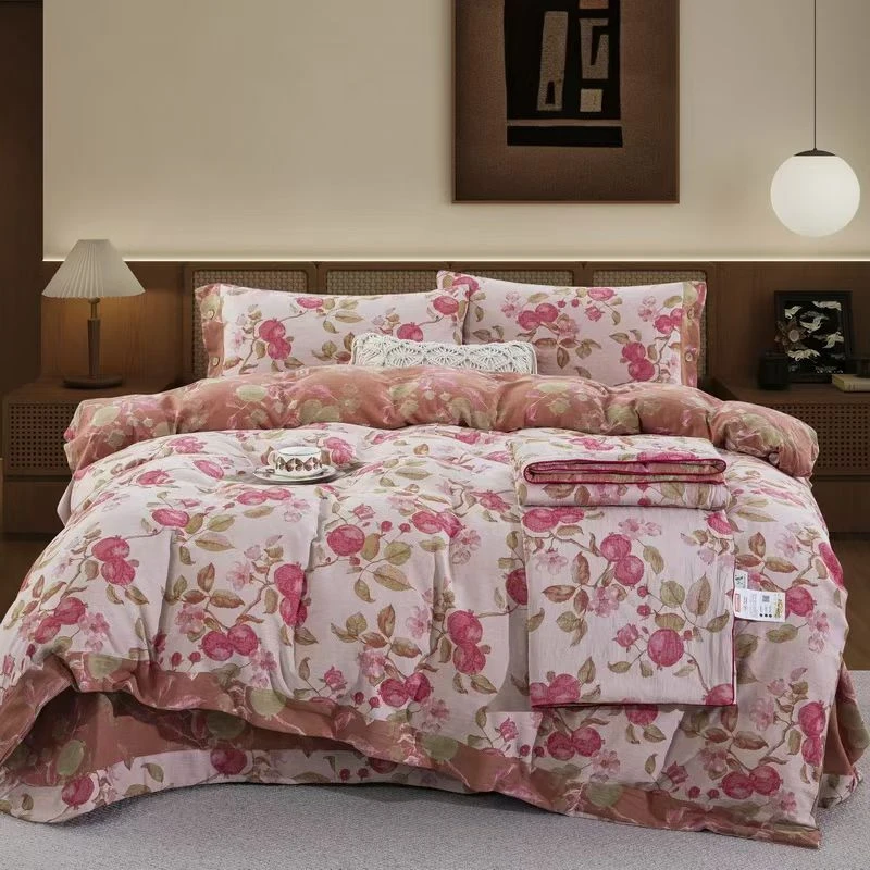 【双层纱四件套】80提花纯棉高端厚织全棉100棉双层纱高质量四件套