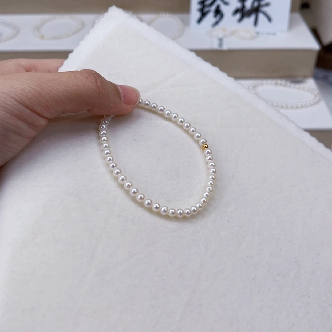 银S925镶嵌手绳淡水珍珠3-4天然淡水珍珠素圈