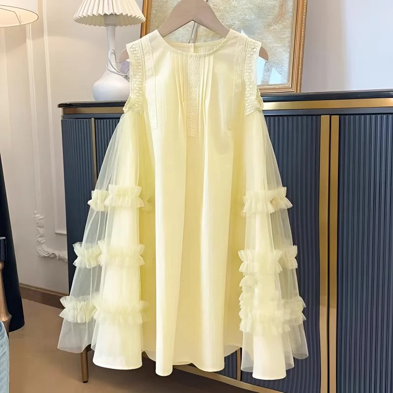女童背心连衣裙夏季2025新款儿童网纱裙子夏装女孩燕尾公主裙洋气