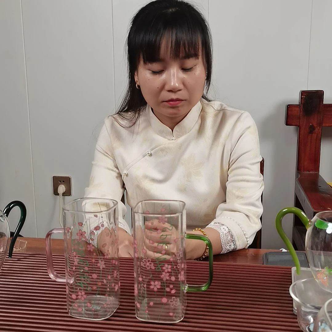 手柄款高硼硅玻璃樱舞拂春杯两支