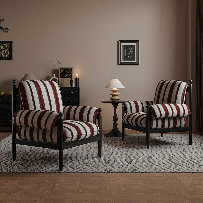 赤乌单人椅休闲沙发椅实木高靠背家用设计师法式中古风轻奢懒人椅