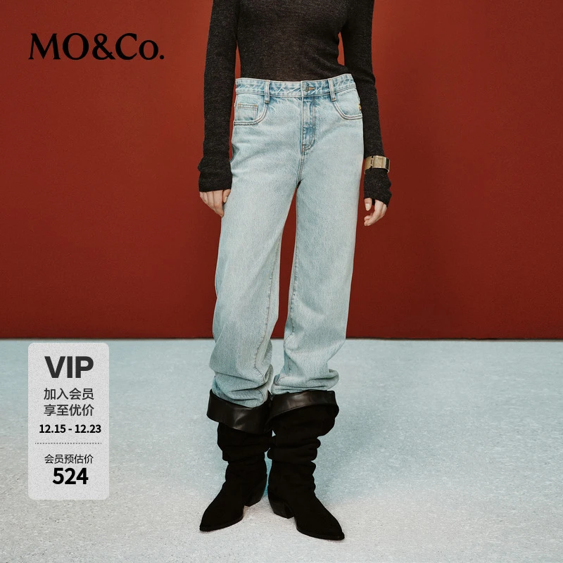 MOCO牛仔裤RECTO设计师联名冬高腰直筒破洞MBD4JEN026