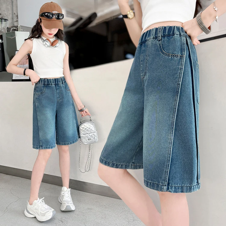 女童短裤外穿夏季薄款2025新款夏装中大童女牛仔中裤儿童五分裤子