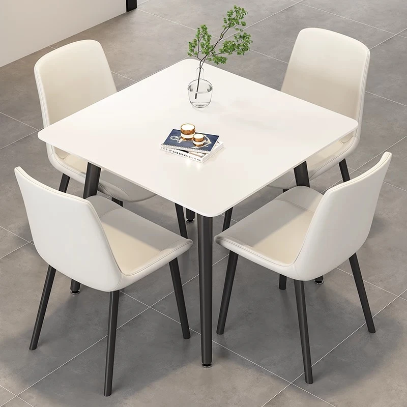 简约轻奢岩板餐桌椅家用商用接待洽谈桌椅组合阳台休闲方形茶几