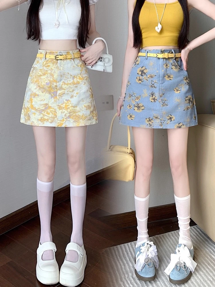 夏季复古洋气扎染印花百搭牛仔短裙女2025新款高腰休闲时尚半身裙