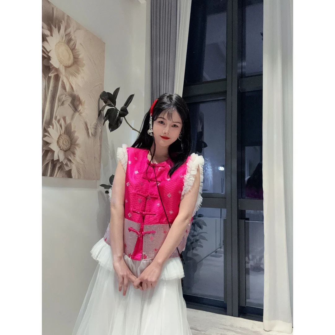 Ruckierz深圳南油原创欧若风国风盘扣新中式蕾丝花边马甲#0904