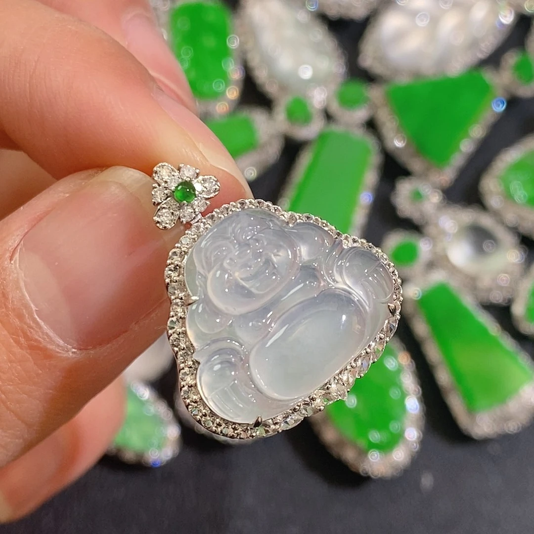 翡翠颈饰18K金镶嵌天然缅甸A货翡翠