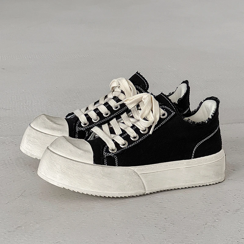 做旧擦色帆布鞋厚底增高通勤休闲帆布鞋休闲板鞋百搭时尚潮流男鞋