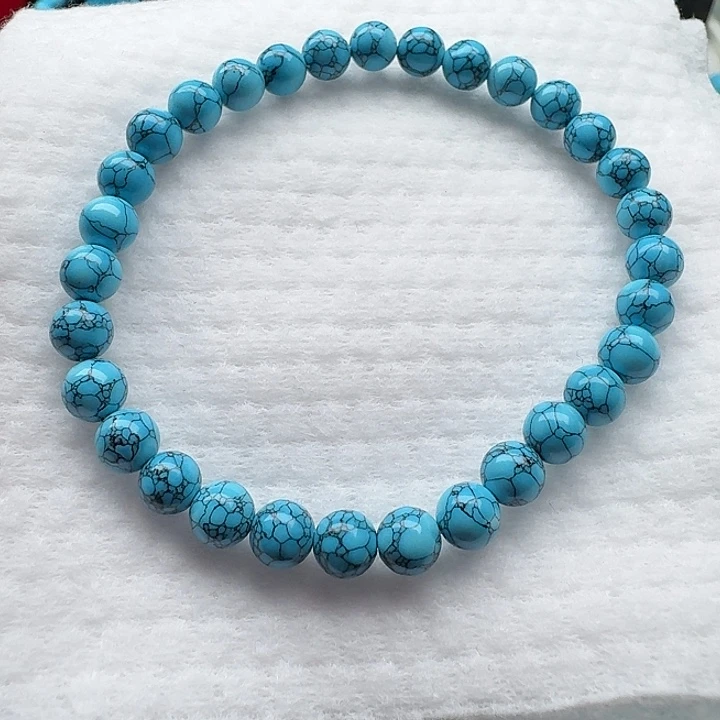 尺寸：6➕蓝网花纹圆珠手串