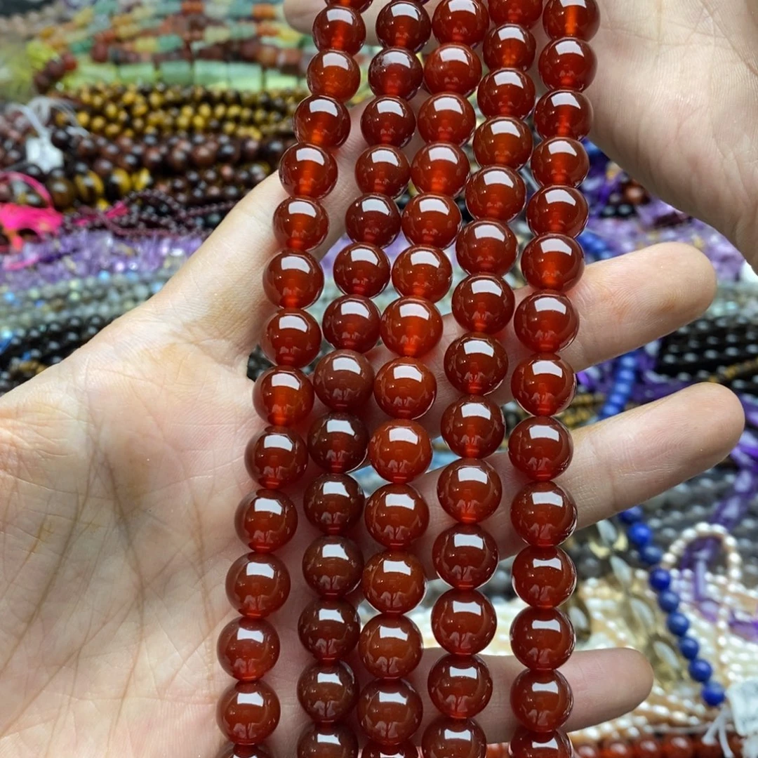 玛瑙/玉髓未镶嵌珠宝半成品一条3A天然10mm红玛瑙圆珠