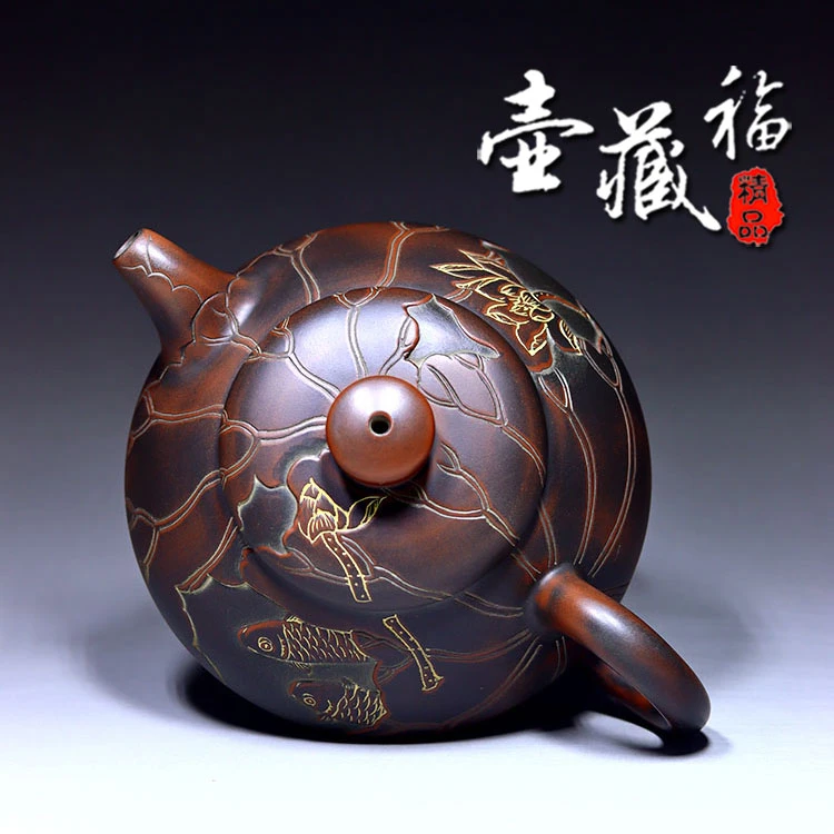 卢纪祖钦州坭兴陶茶壶纯手工名家大师连年有鱼送礼收藏货号128