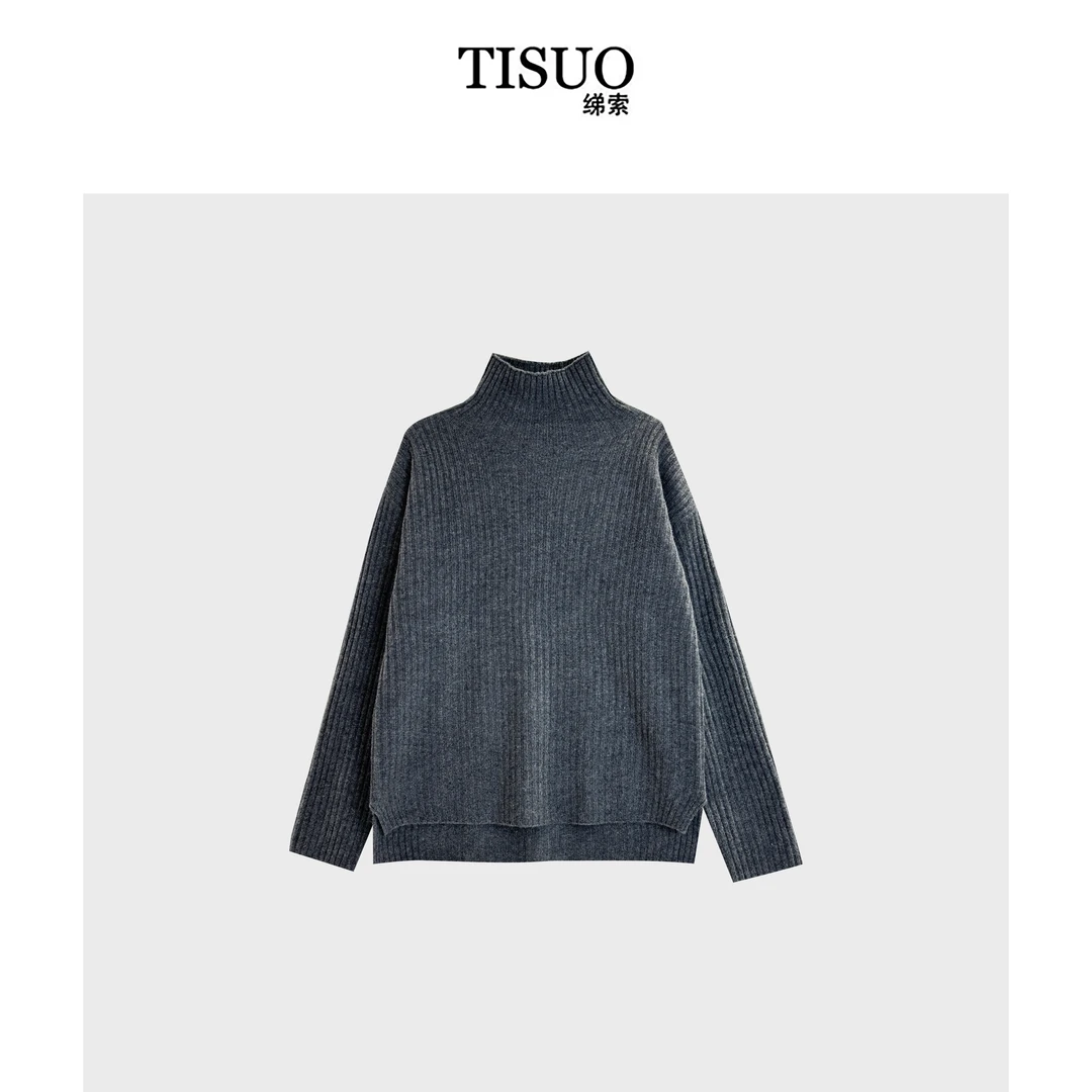 TISUO/绨索百搭羊毛坑条高领针织上衣  TS312888