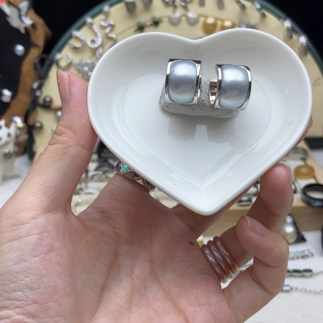 海水珍珠银S925镶嵌画框蓝光澳白重工耳扣