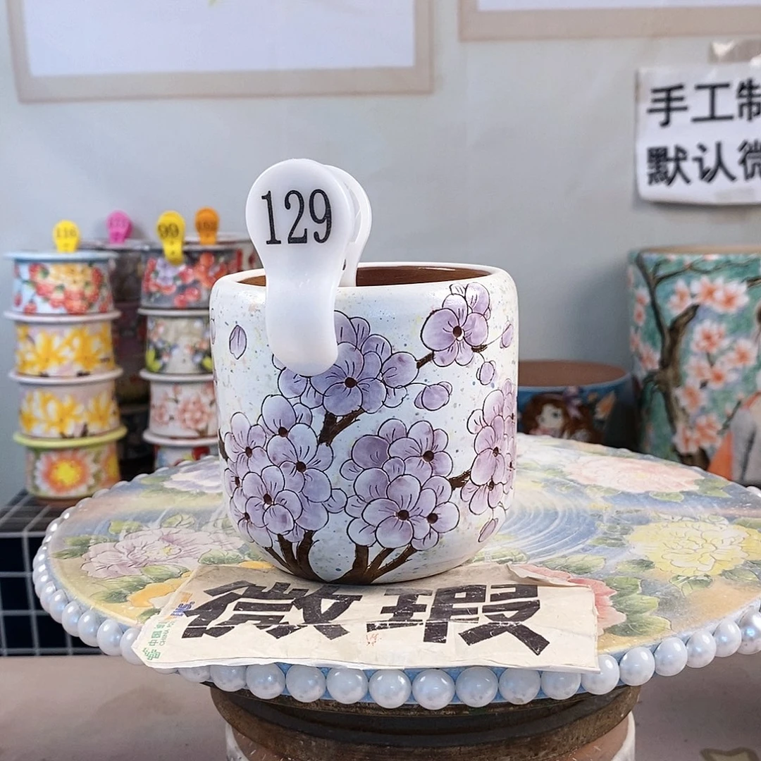 紫砂花盆暖*。红陶手绘花盆