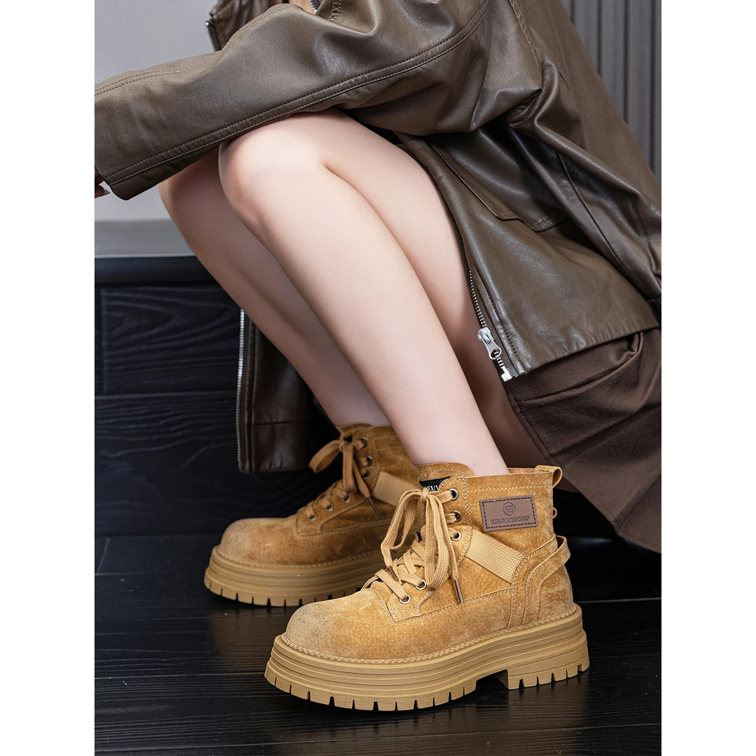 马丁靴女2025秋季新款英伦风百搭超火真皮短靴厚底增高旅游工装靴