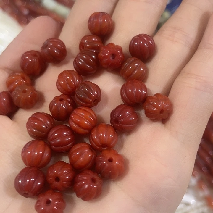 合金玛瑙/玉髓珠宝半成品2颗10mm南红南瓜珠