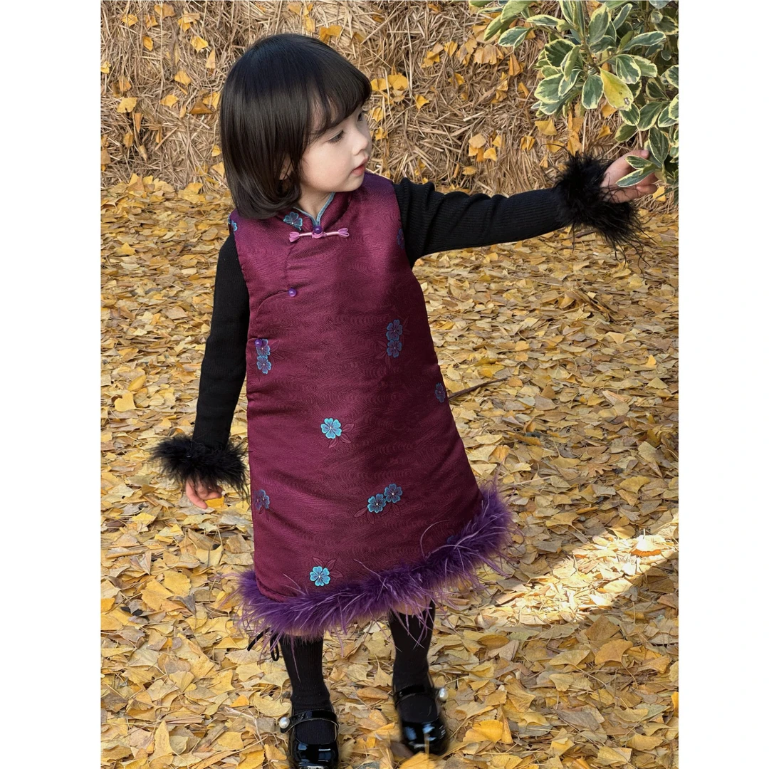 2025冬季洋气新年战袍拜年服紫气东来新中式国风夹棉旗袍裙套装