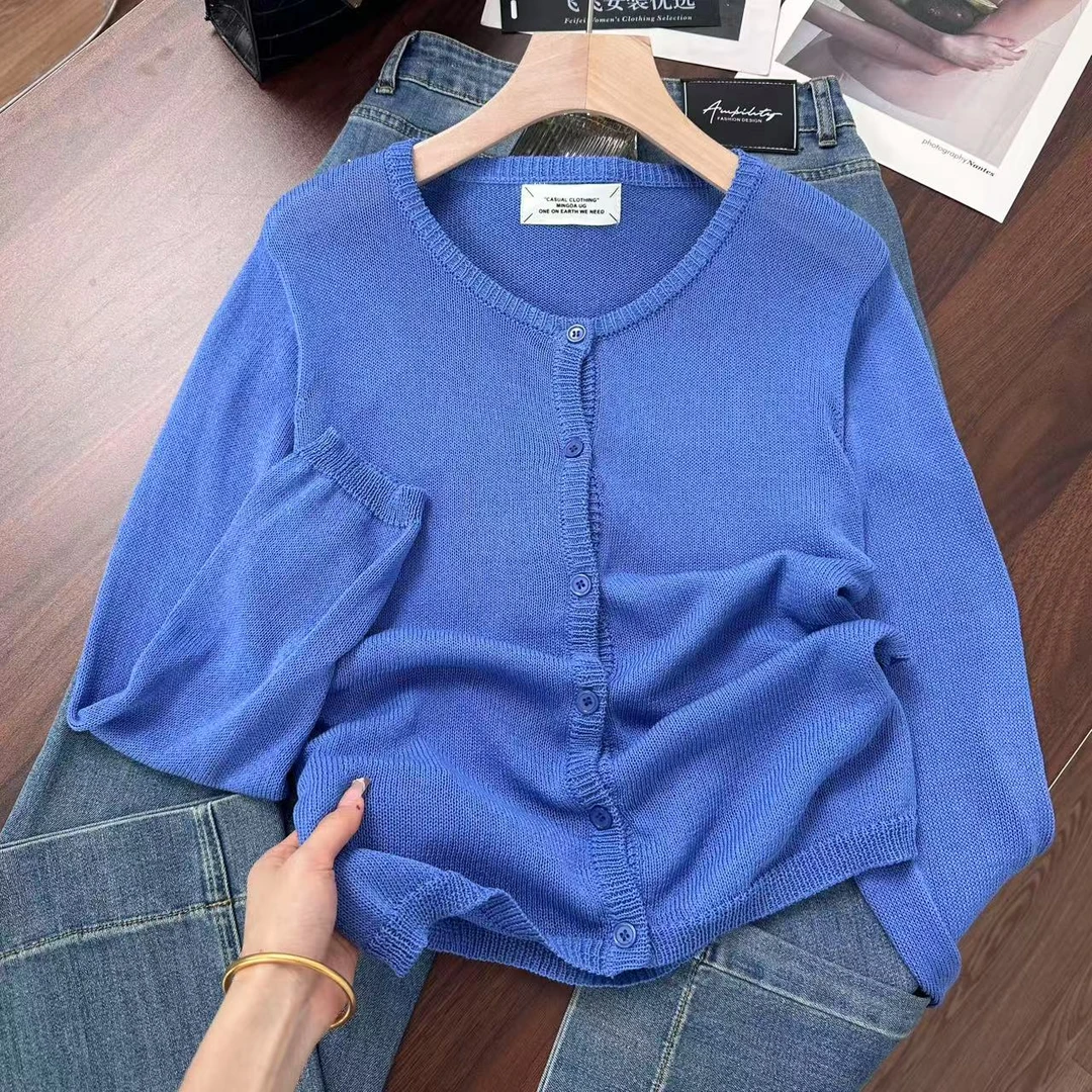 超级显白的克莱因蓝~极简风好高级！长袖外穿罩衫针织衫Y7266蓝