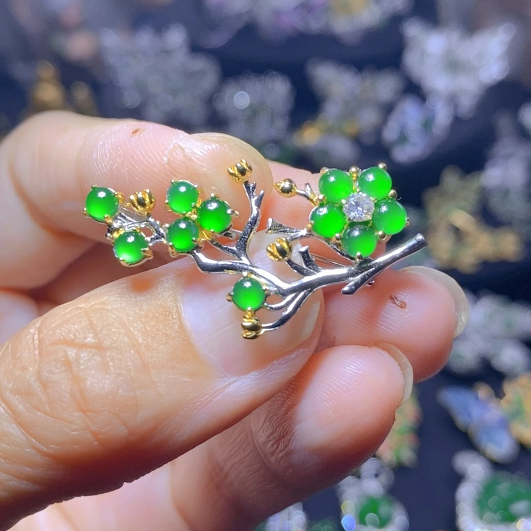 翡翠银S925镶嵌吊坠(不含链)天然