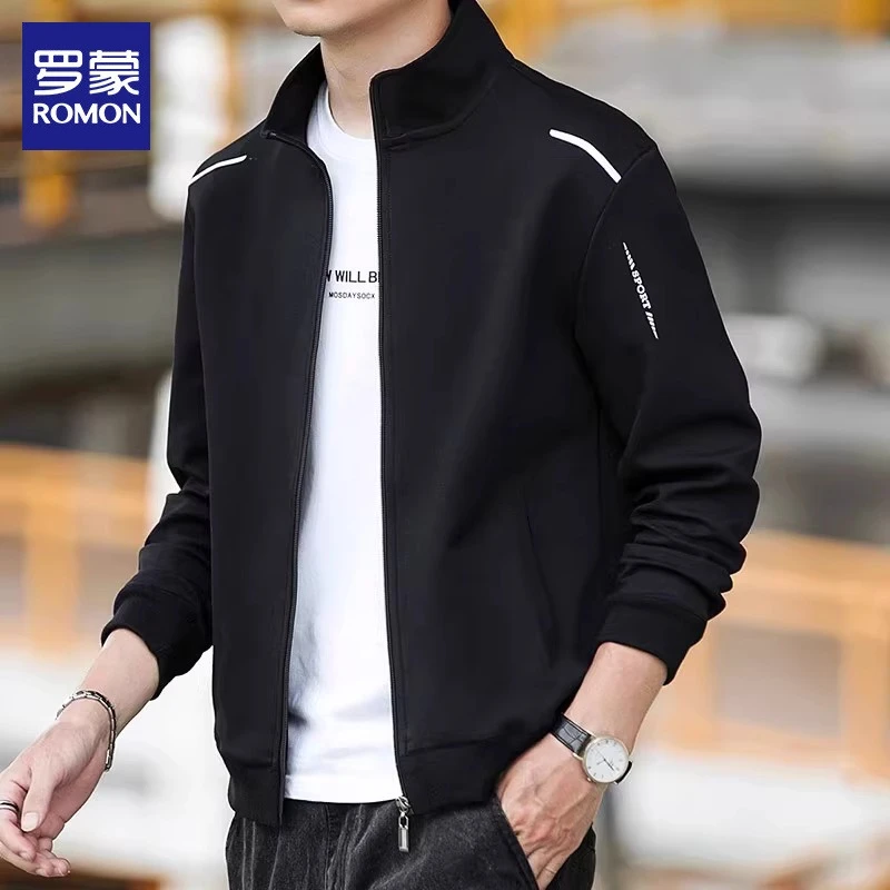 罗蒙开衫卫衣男士2025年春秋新款宽松立领上衣潮流休闲运动外套男