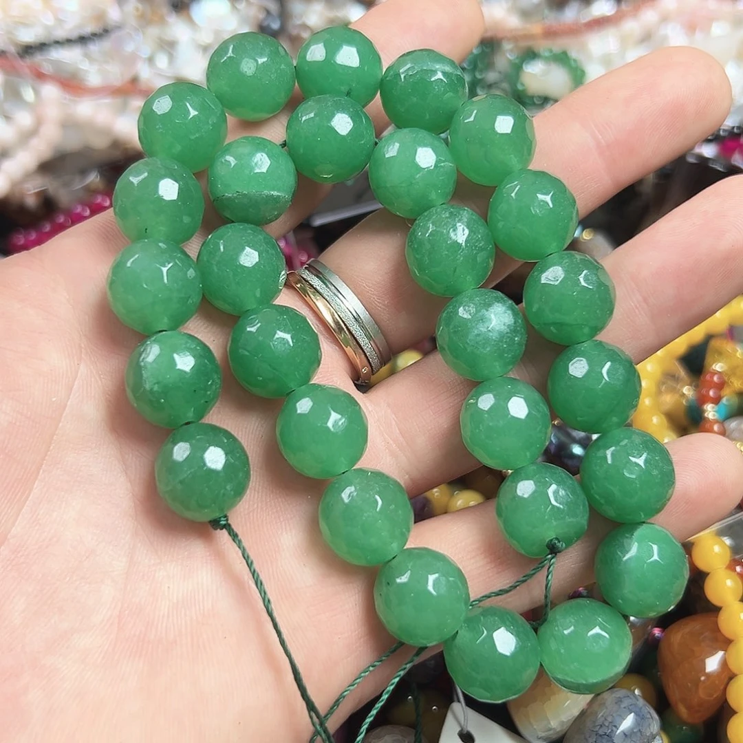 玛瑙/玉髓合金珠宝半成品A618，切面绿东陵一条14mm