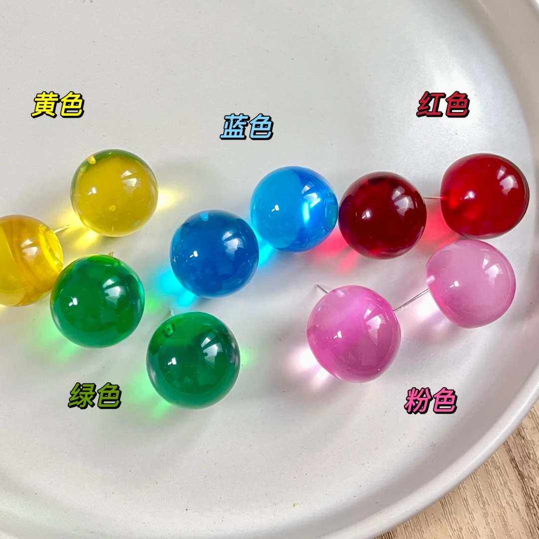 非金属亚克力耳饰 S925纯银针彩色透明大球球耳钉小众新年耳环
