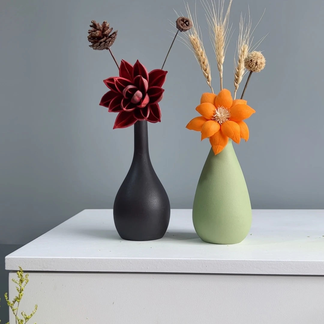 摆件陶瓷小花瓶摆件含花总高约20-30cm