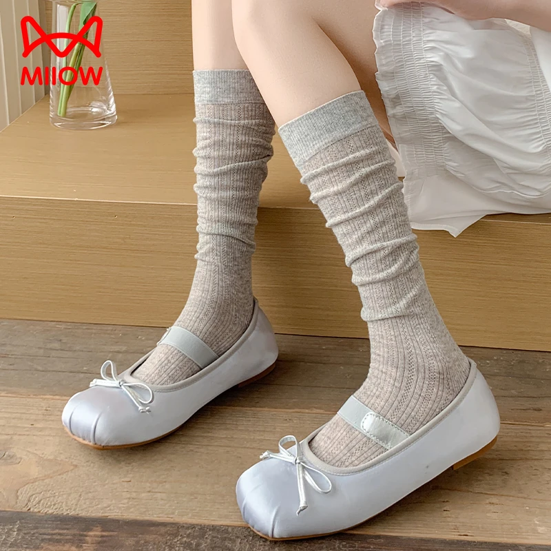 芭蕾风小腿袜子女夏季薄款白色长筒袜春夏天网眼透气网眼堆堆袜