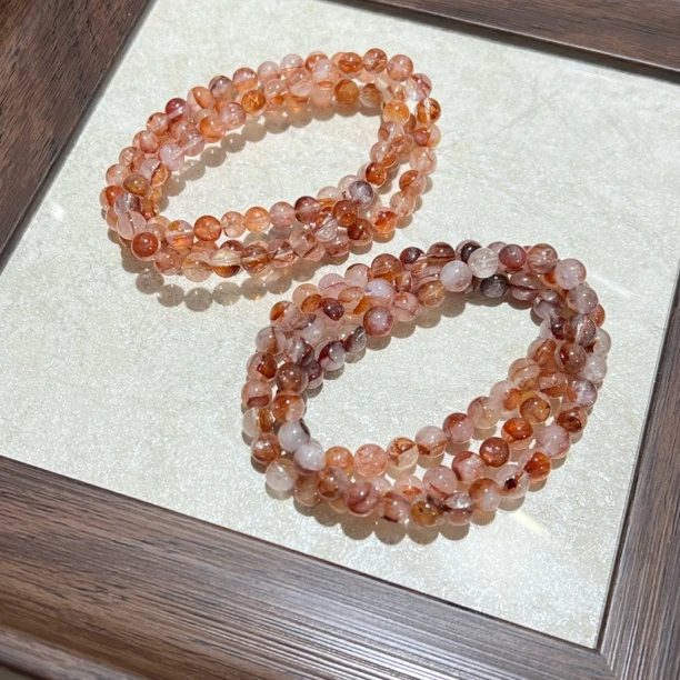 【晶澜月】S081天然水晶 牛血红红胶花多圈手串多样性发其一