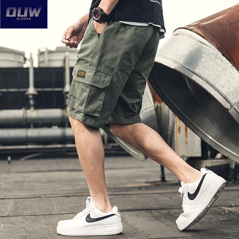 O.U.W日系工装短裤男2025夏季复古胖子大码宽松休闲多口袋五分裤