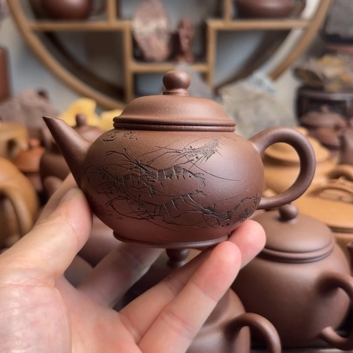 茶壶紫砂水平170cc台西嫩底槽清刻绘