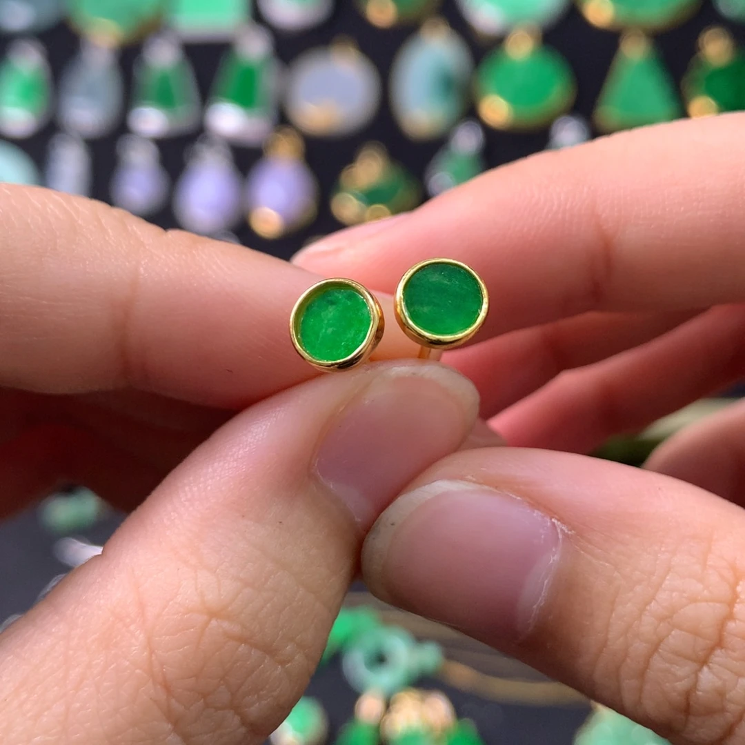 翡翠未镶嵌耳饰耳钉