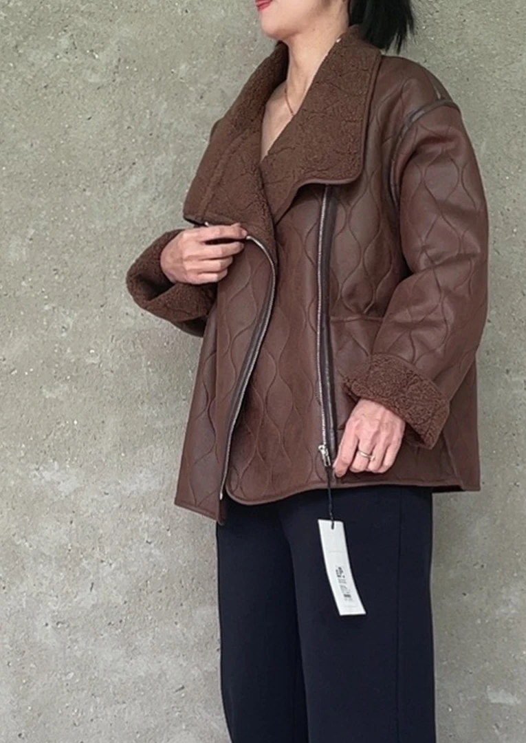 皮毛一体年轻外套毛大衣时尚翻领2024新款冬50280