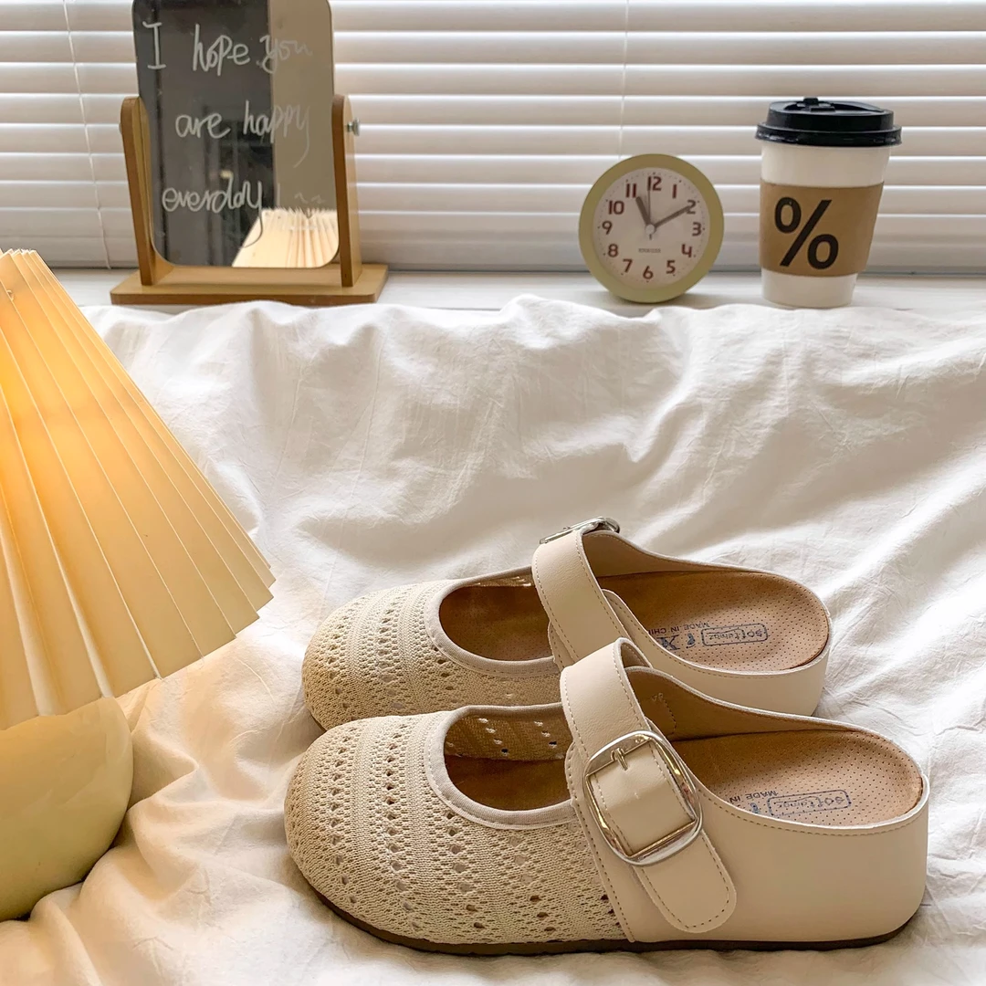 厚底内增高包头半拖鞋女外穿2025新款夏季镂空凉鞋一脚蹬勃肯凉拖