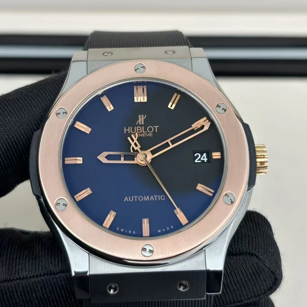 95新 Hublot/宇舶表 经典融合系列/自动/表径45mm/18k玫瑰金圈扣