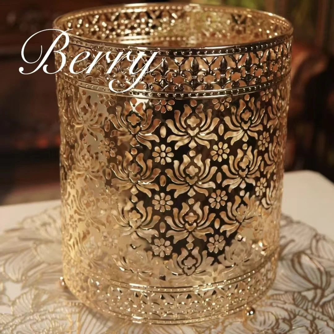 金属收纳桶家用新款简约大容量客厅卧室轻奢垃圾桶摆件