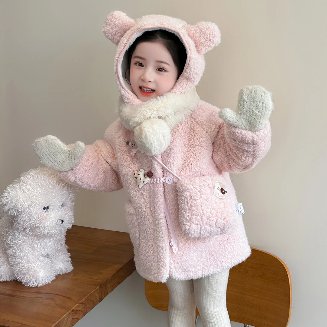 洋气时髦儿童秋冬季韩版毛毛外套2025新款冬装女童加厚保暖上衣潮