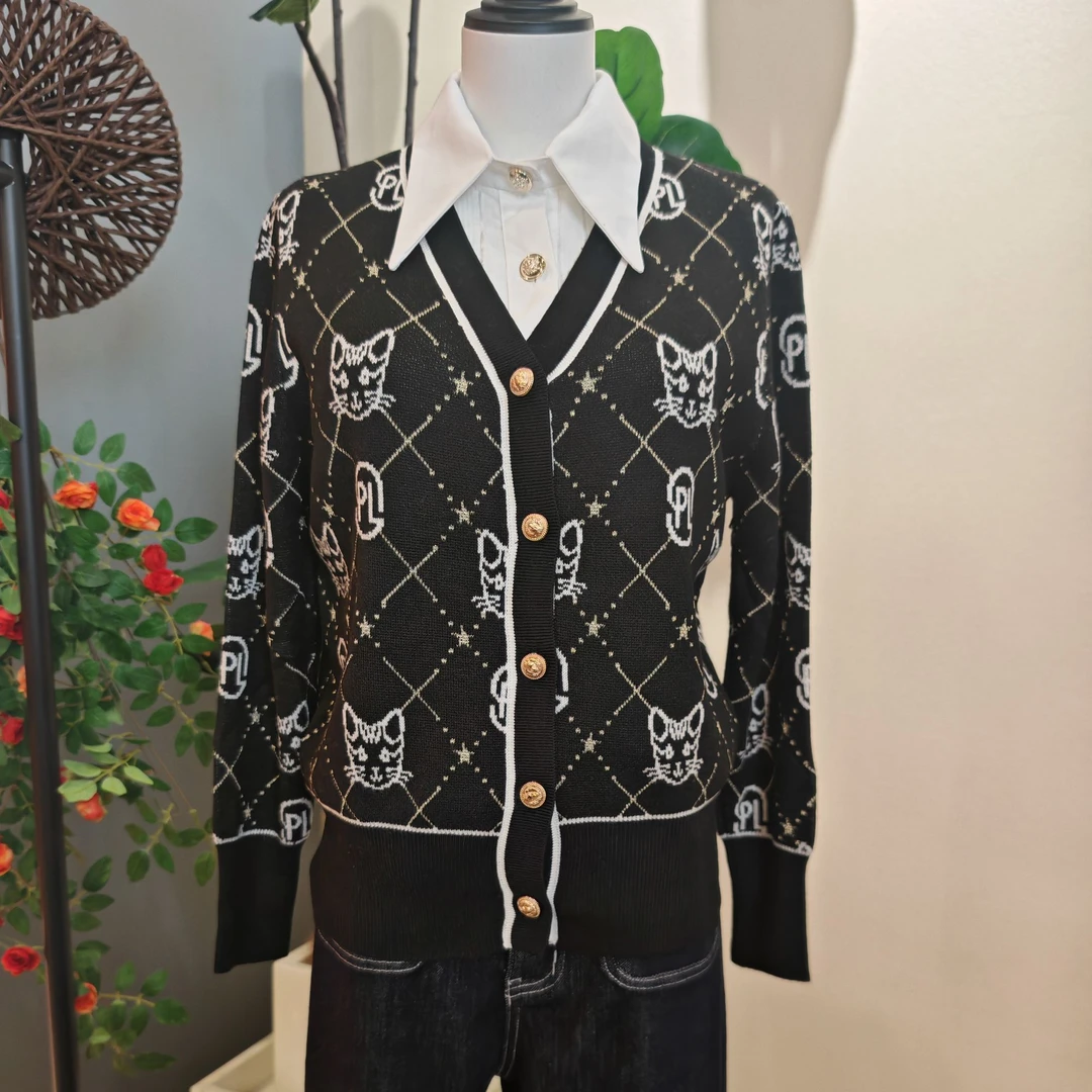 1212009240秋冬气质休闲开衫针织衫提花百搭时尚开衫外套轻奢