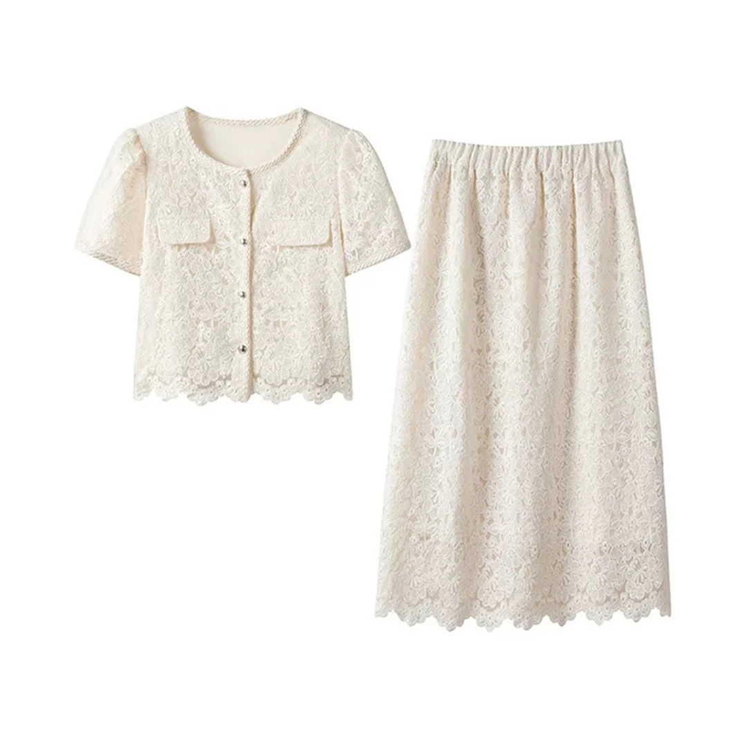 9152法式蕾丝网纱舒适透气轻奢气质套装