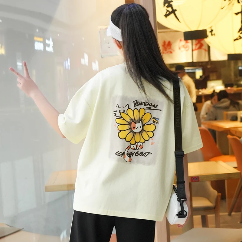 女童短袖T恤2025新款夏季大童宽松洋气上衣女孩圆领百搭时髦夏装T