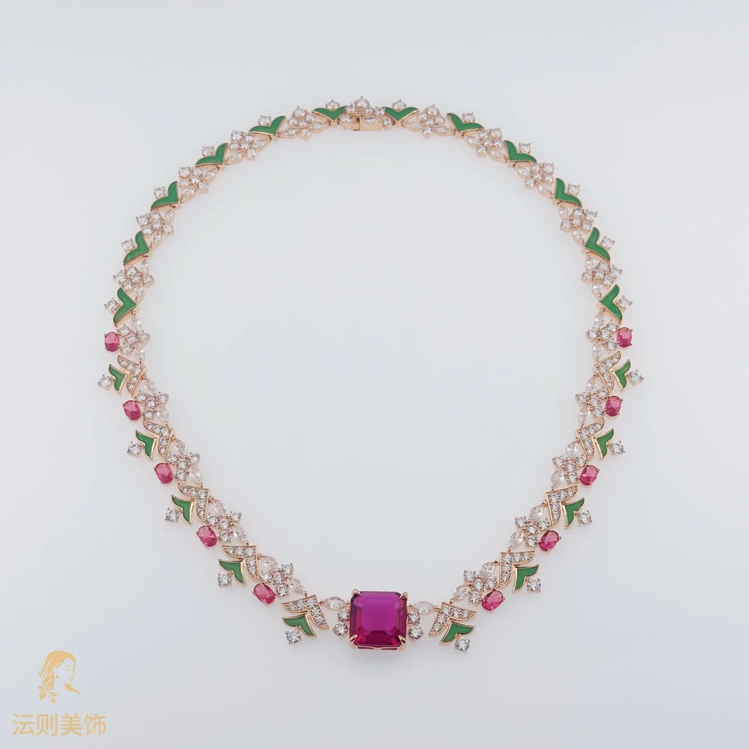铜合金锆石项链 D073《》欧美瑞丽红色水滴项链