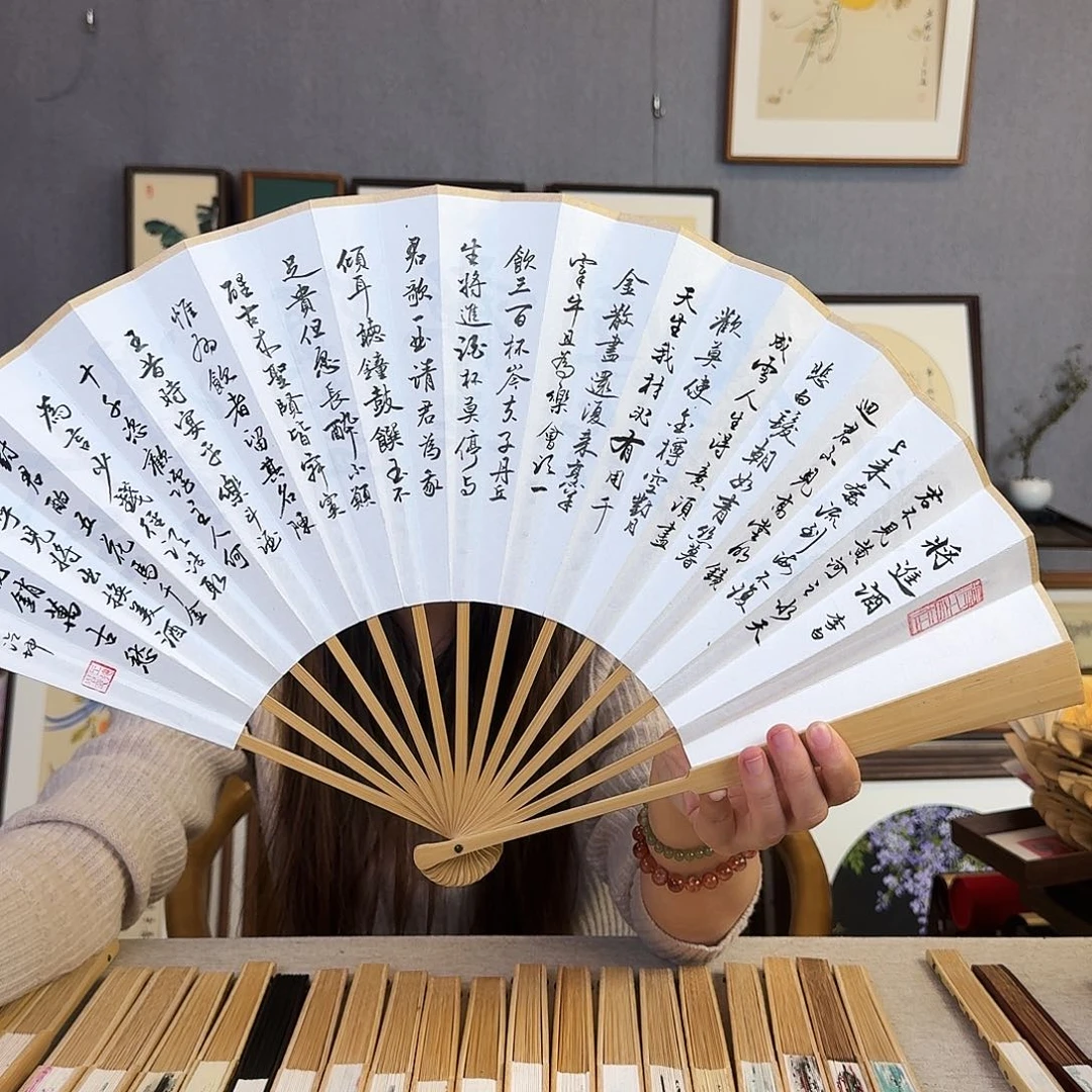 国画10寸水磨玉竹-纯手绘-文玩扇骨（默认粘好）