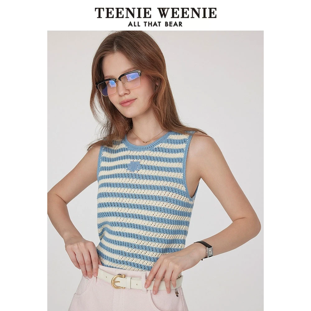TeenieWeenie小熊针织T恤25夏休闲时髦条纹无袖上衣女TTKN252501W
