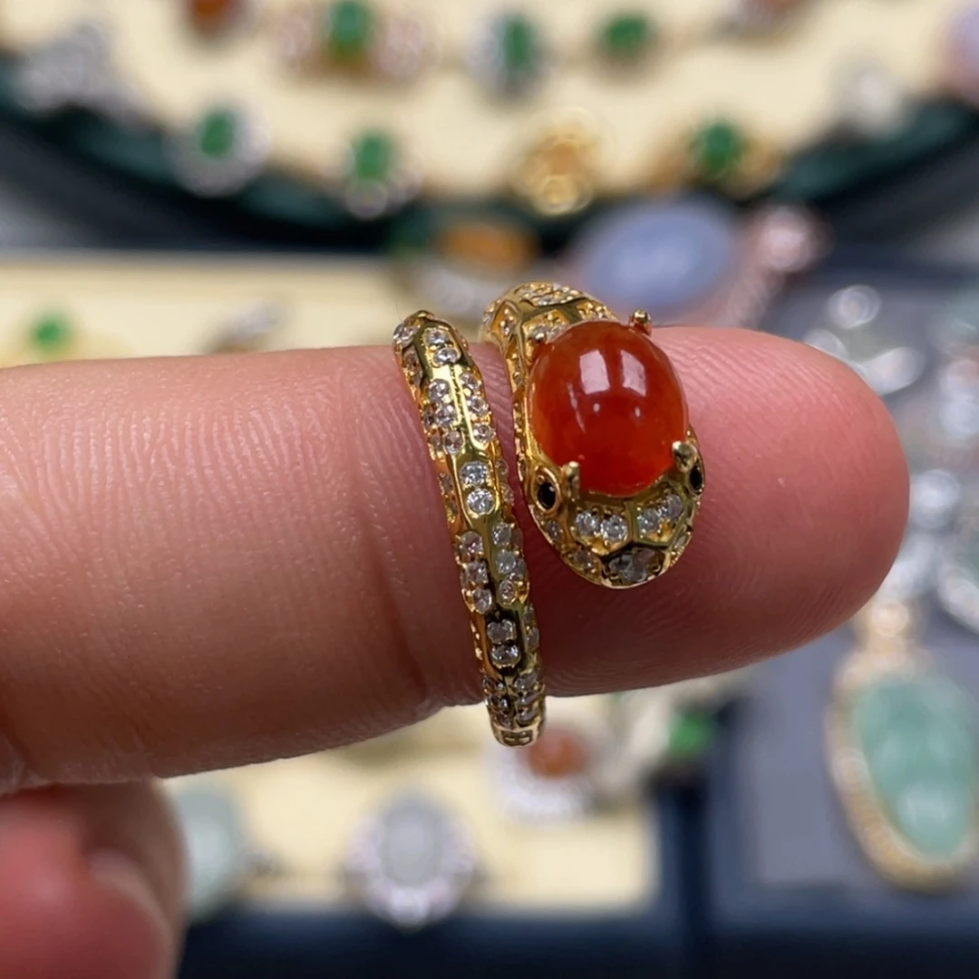 翡翠戒指银S925镶嵌Y**a纯天然缅甸翡翠