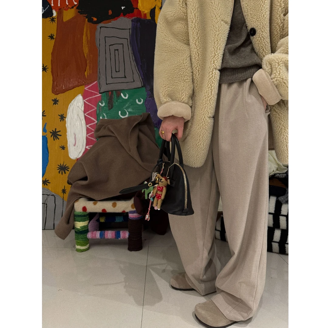 【全松紧腰羊毛裤】撞色绳子全松紧腰裤子 J24K428