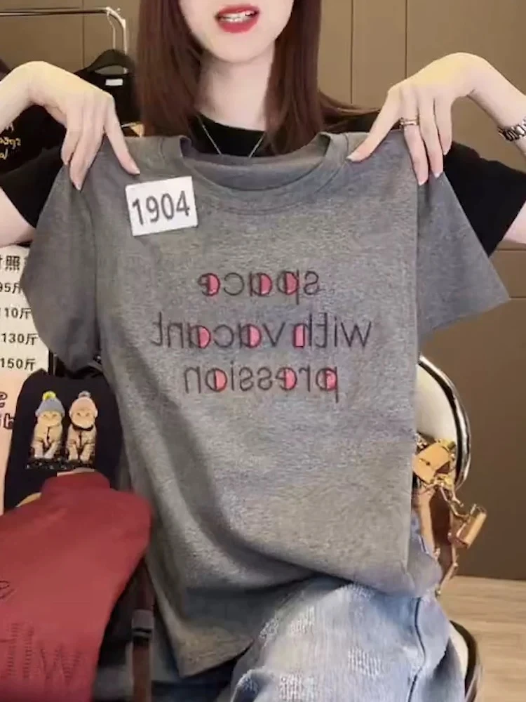 奥特莱斯~专柜商城剪标清仓夏季短袖t恤女装纯棉2025印花上衣新款