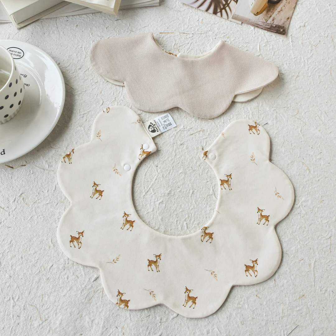 [Y035]梅花鹿(3/6)口水巾围兜新生儿防吐奶柔软透气可爱ins风