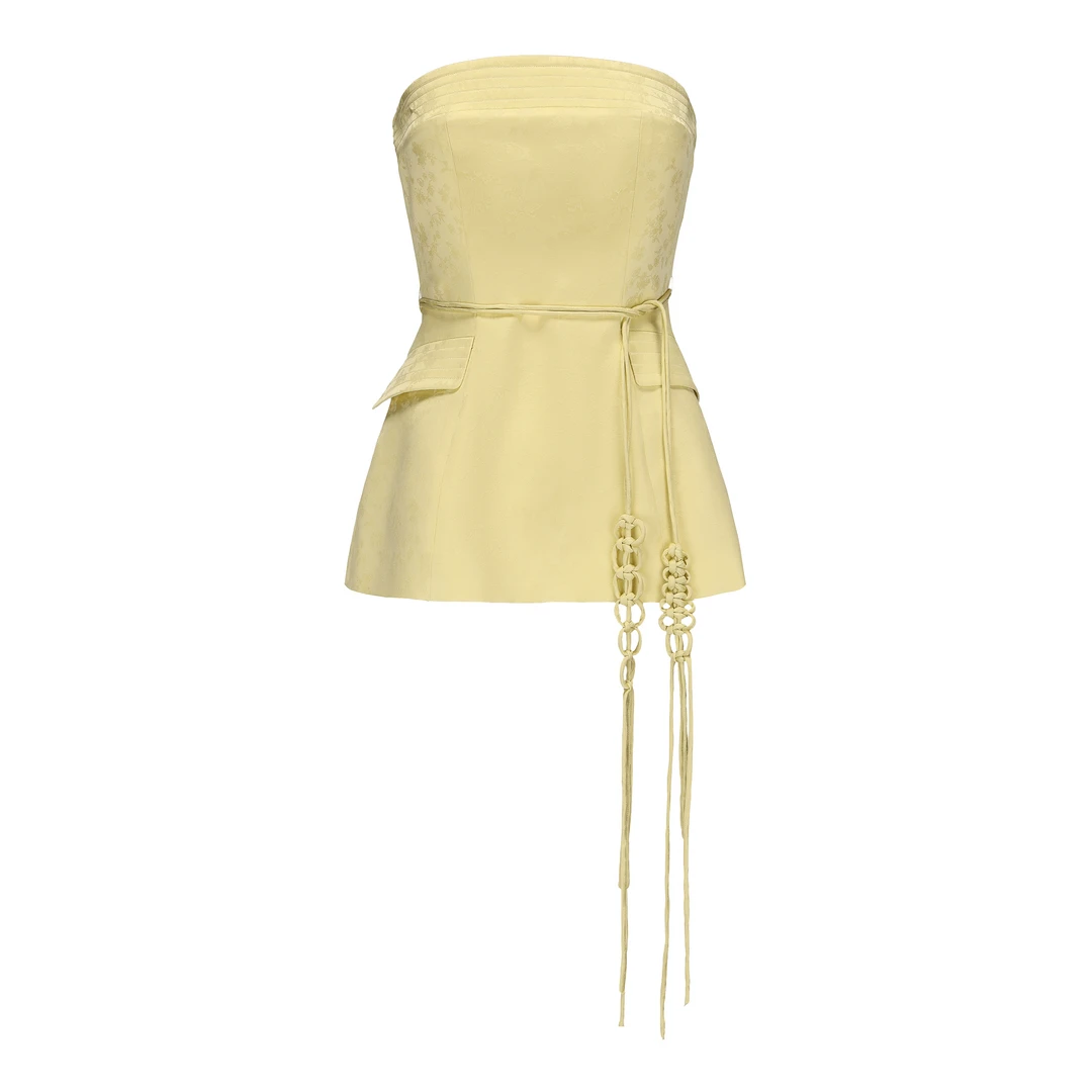 JUNYANG杨君 茉莉提花修身抹胸系带上衣