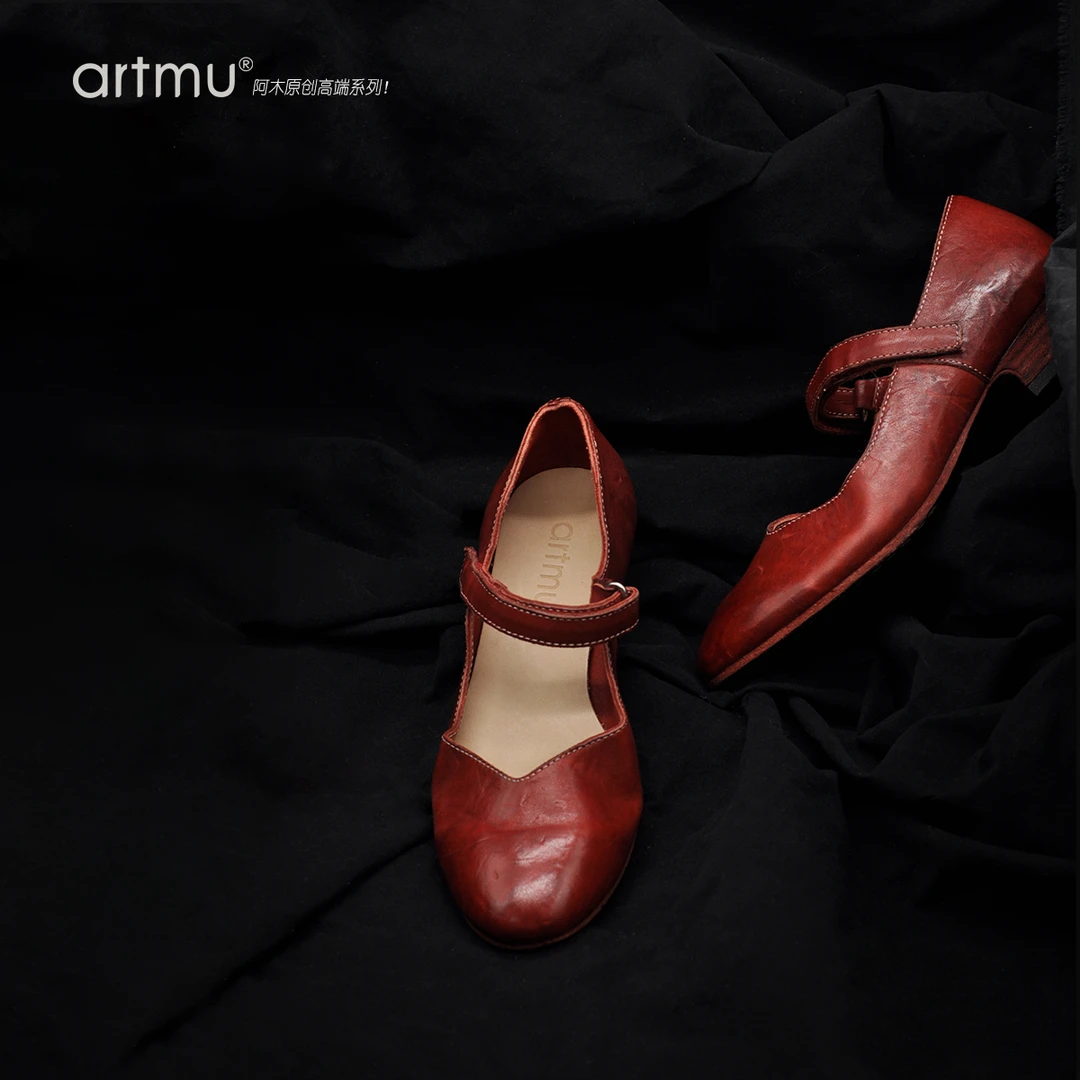 Artmu阿木原创重工水洗单鞋意大利粗中跟新款玛丽珍女鞋H6018-1